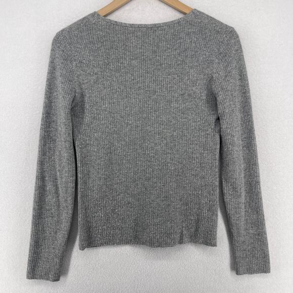 THEORY Sweater Womens Petite Cashmere V-Neck Ribbed Jumper Pullover Gray - Picture 3 of 12